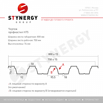 Профлист Stynergy Н75 А PE 0,7 RAL 5005